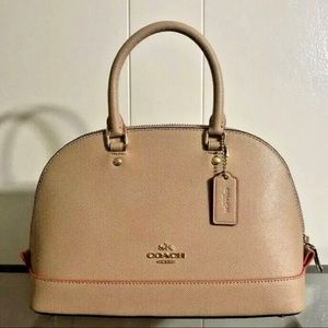 Coach Womens Sierra Handbag Pink Beige Leather Detachable Strap Pebbled